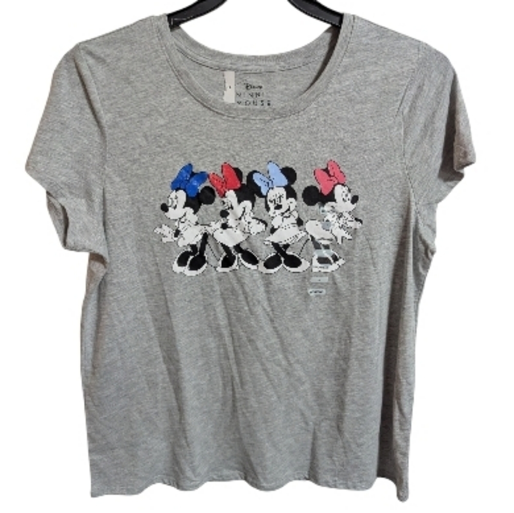 Disney Minnie Mouse Graphic Tee Shirt Large Gray Top Women's W-487